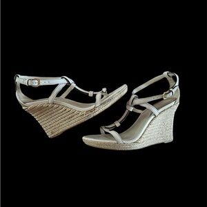 Burberry White Wedge Espadrille Sandal, Size 9